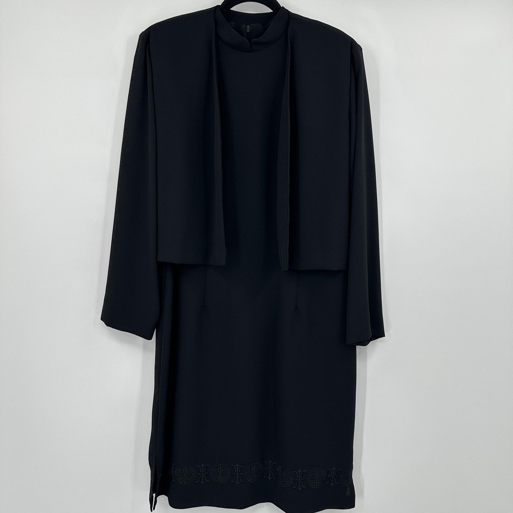 Joseph Ribkoff Dress Jacket 2 Piece Womens‎ 14 Mock Neck Embroidered Hem 2467